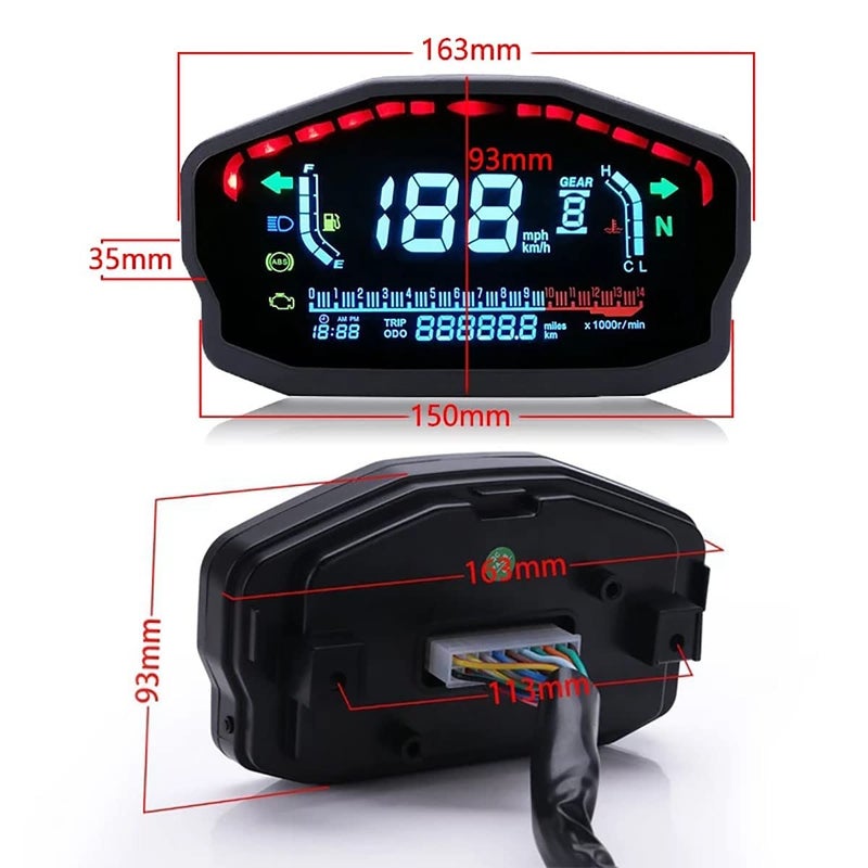 PACEWALKER عداد سرعة LED LCD عالمي للدراجات النارية PACEWALKER مع إضاءة خلفية لأسطوانات 1 و2 و4 لهوندا ودوكاتي وكاواساكي وياماها (يتطلب تركيب احترافي) - Image 3